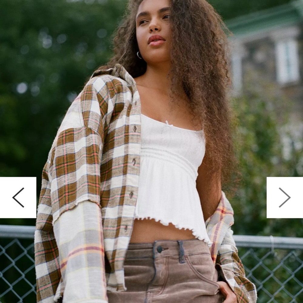 UO BDG one way or another plaid button down BROWN MULTI